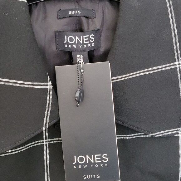 Jones New York Windowpane Suiting Coat-BLACK/WHITE-4 - Picture 4 of 6